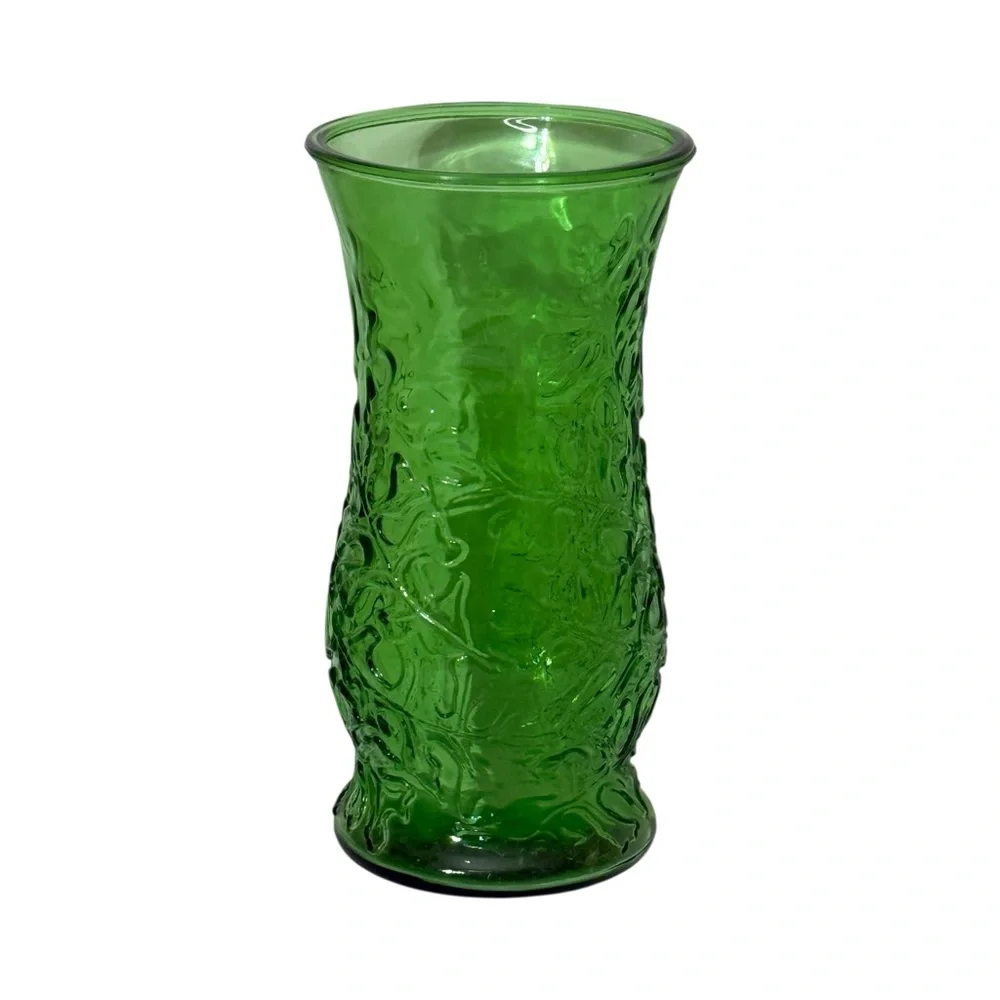 E.O. Brady Green Crinkle Glass Vase‎ Vintage Cleveland Ohio 9.5